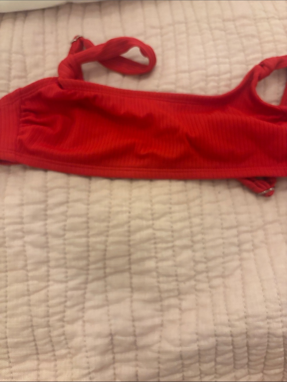 Xhilaration Red Ribbed Bandeau Swim Top